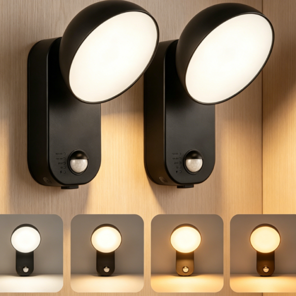 700 Lumen Outdoor Sensor Light (2-pack) | With Remote Control | 10000mAh Rechargeable Battery | 3 Modes + 3 Brightness Levels | IP65 Waterproof | Suitable for Patios and Porches