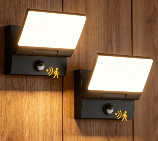 Sensor-activated LED Outdoor Wall Light (2-pack) | Rotatable and Adjustable Lamp Head | IP65 Waterproof | 3000K Warm White Light | Matte Black Aluminum Modern Wall Light | Suitable for Houses, Garages, and Patios