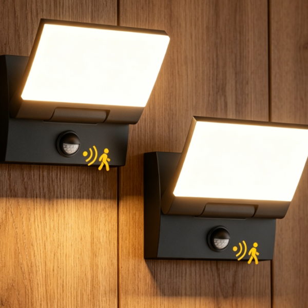 Sensor-activated LED Outdoor Wall Light (2-pack) | Rotatable and Adjustable Lamp Head | IP65 Waterproof | 3000K Warm White Light | Matte Black Aluminum Modern Wall Light | Suitable for Houses, Garages, and Patios
